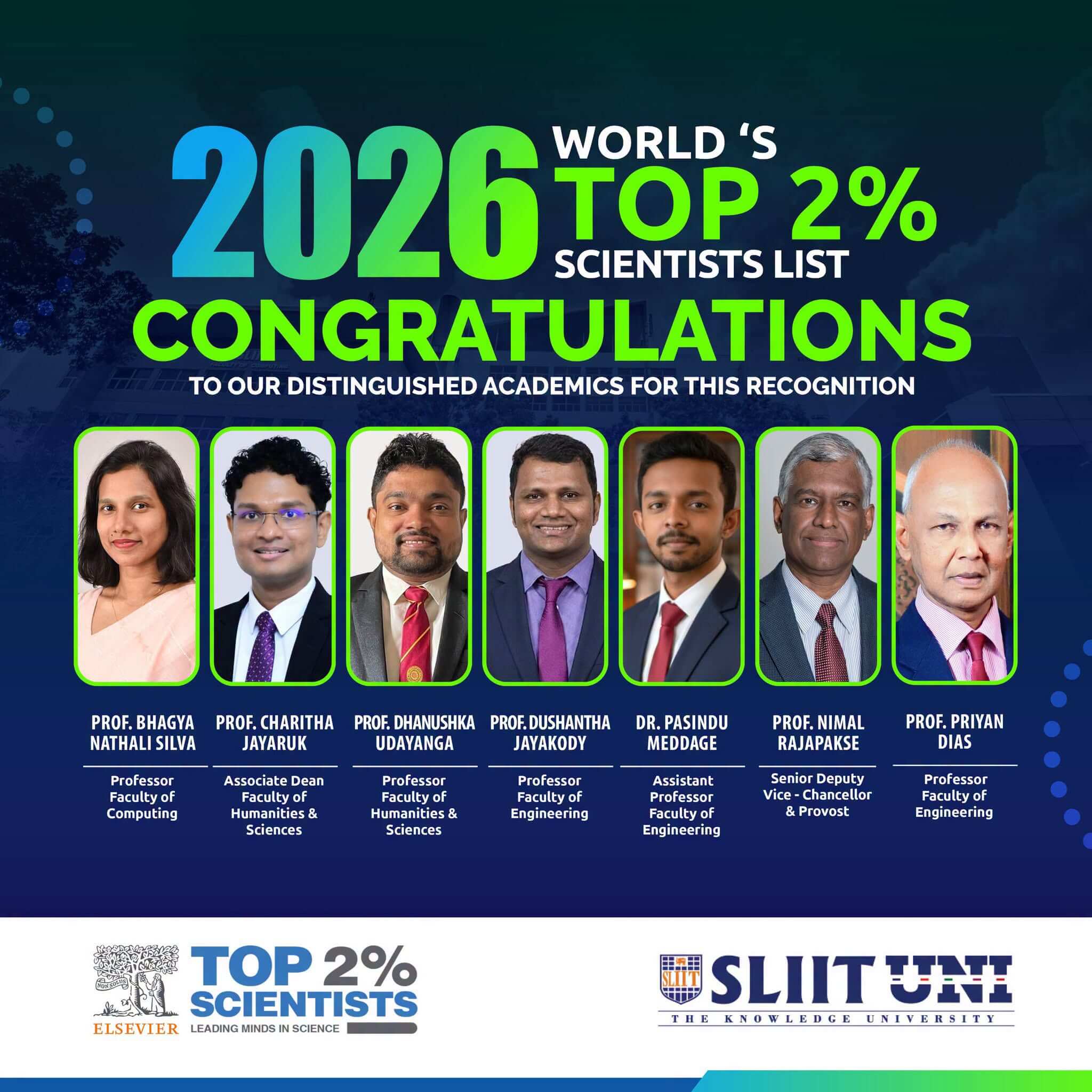 7 SLIIT Academics Ranked Among the World’s Top 2% Scientists by Stanfo...