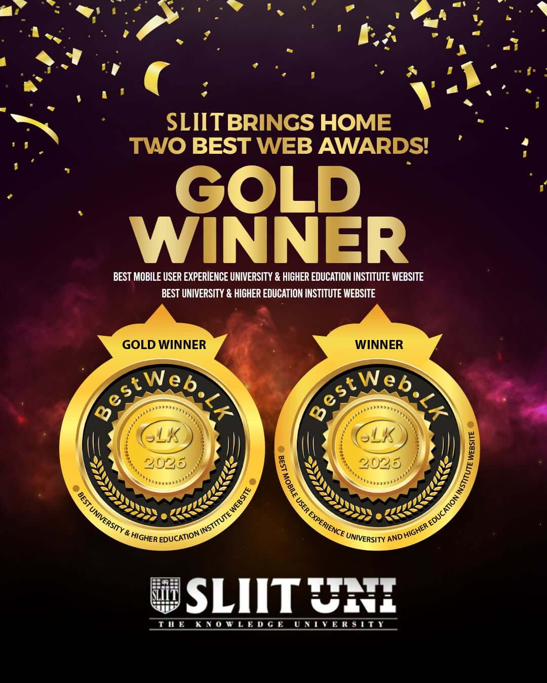 SLIIT Wins Gold and Best Mobile User Experience Awards in BestWeb.LK